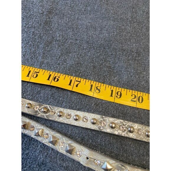 Silver Faux Leather Studded Belt with Rhinestones - Picture 7 of 12